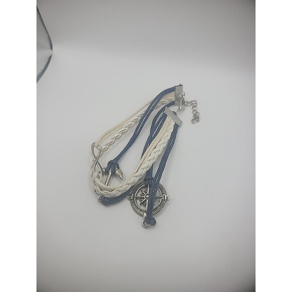 Vintage Bracelet Multi Strand Wrap Blue White Nautical Compass Anchor Infinity - Picture 10 of 10